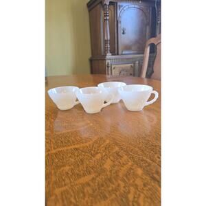 Vintage Milk Glass Grape Pattern Punch Cups Set Of 4 White Embossed Teacups